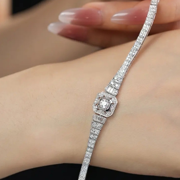 Jewelry - Elegant Silver Moissanite Bracelet with Crystal Accents